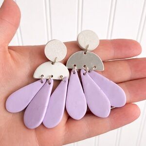 Lavender Teardrop Fan Dangle Earrings - Lilac & Silver-Tone